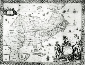 1681年、デュシェノーによってコルベールに捧げられたニューフランスの地図（詳細は164769を参照）